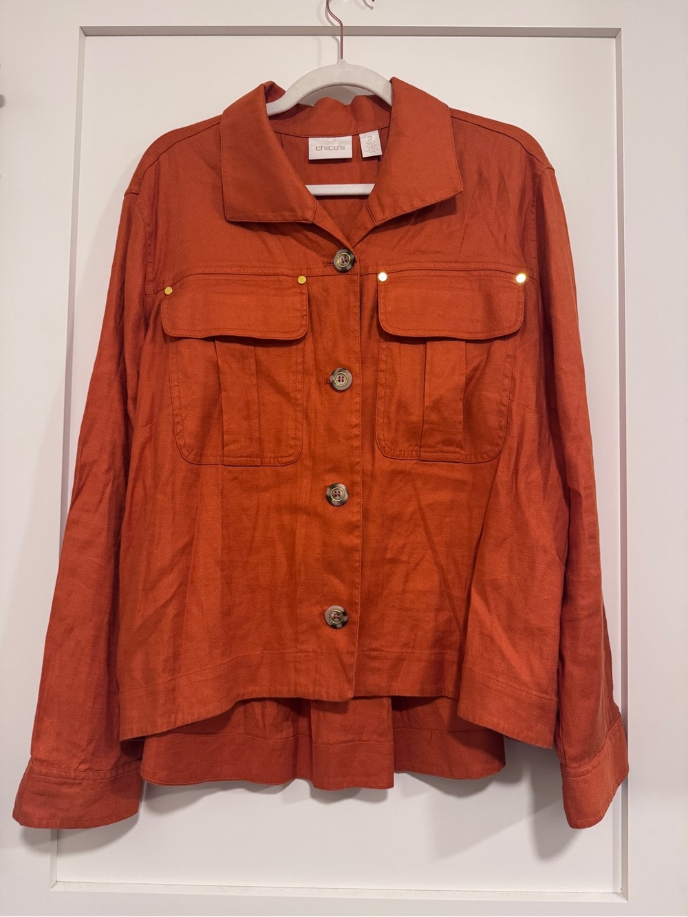 Chico's Burnt Orange Button-Front Utility Jacket Size 2